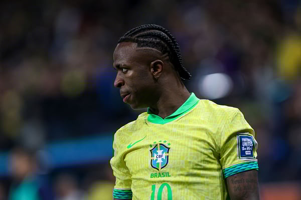 24 岁的维尼修斯·儒尼奥 (Vinícius Júnior) 已为巴西国家队出场 41 次。/Ricardo Moreira/Getty Images