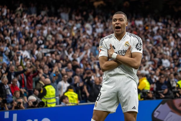 基利安·姆巴佩 (Kylian Mbappé) 的名字刻在了皇家马德里的记录簿上。/ IMAGO/ZUMA Press Wire