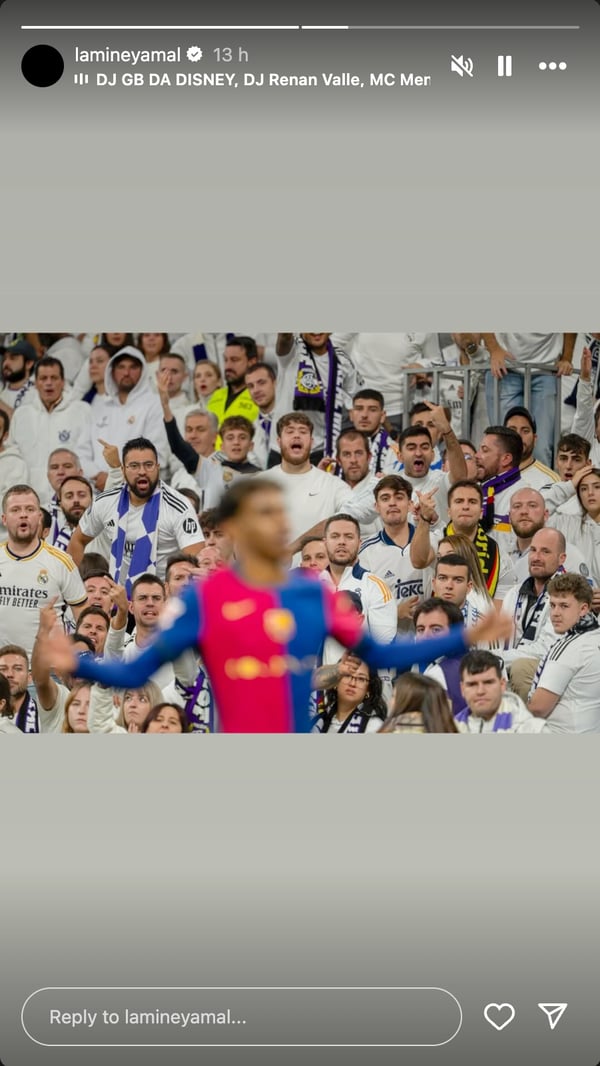 亚马尔毫不犹豫地嘲讽了马德里球迷。/ Instagram/lamineyamal