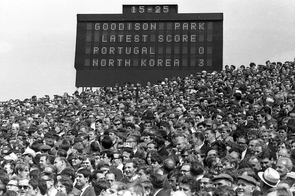世界杯FIFA体育新闻：1966年国际足联世界杯朝鲜与葡萄牙比赛期间的记分牌