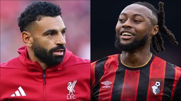 穆罕默德·萨拉赫(左)和安托万·塞梅尼奥成为八卦新闻的焦点。/ Robbie Jay Barratt/AMA/Visionhaus/Getty Images