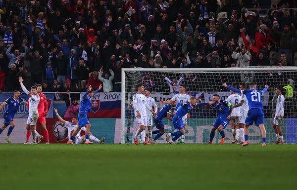 斯洛伐克队庆祝战胜北爱尔兰队