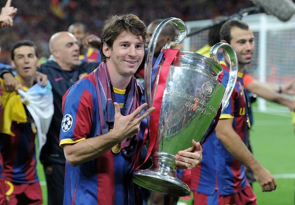 梅西在打入400球之前,曾三次赢得欧冠冠军。/ Ulmer/IMAGO