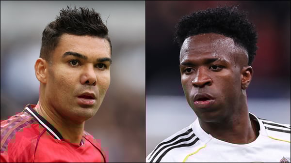 卡塞米罗（左）和维尼修斯·儒尼奥尔成为今日八卦新闻的焦点。/ Julian Finney/Robbie Jay Barratt/AMA/Getty Images