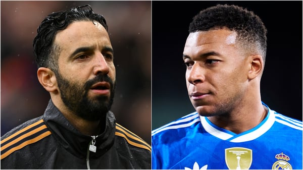 鲁本·阿莫林(左)和基利安·姆巴佩是今天八卦专栏的头条人物。/ Gareth Copley/Manuel Queimadelos/Quality Sport Images/Getty Images