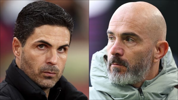 英超联赛前两名将于周日展开对决。/ George Wood/Robbie Jay Barratt/AMA/Getty Images