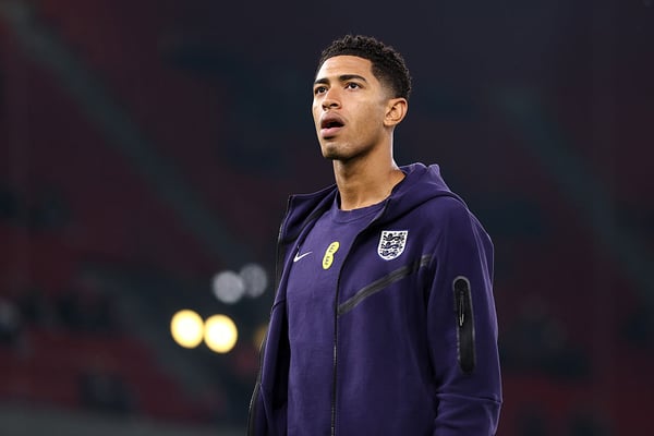 裘德·贝林厄姆近几个月在英格兰队的表现起伏不定。/迈克尔·里根/英足总/盖蒂图片社