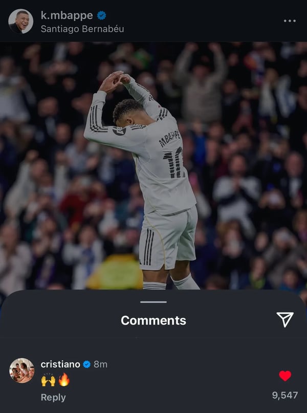 C罗公开支持姆巴佩。/ Instagram/k.mbappe