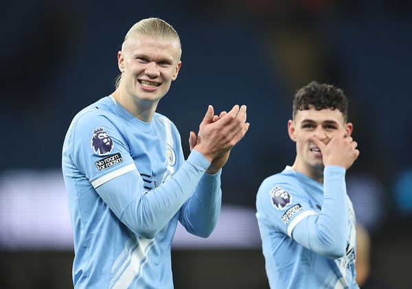 如果哈兰德发生任何意外，曼城将岌岌可危。/ Rob Newell/CameraSport/Getty Images