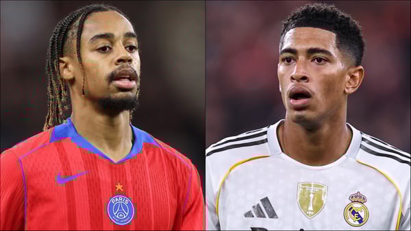 世界杯FIFA体育新闻：布拉德利·巴科拉（左）和裘德·贝林厄姆（右）成为八卦新闻的焦点。/ ANP/Robbie Jay Barratt/AMA/Getty Images