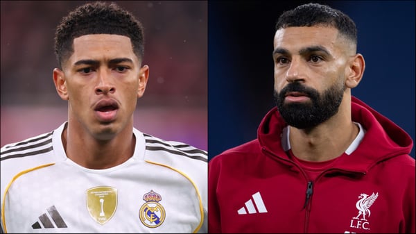 世界杯FIFA体育新闻：裘德·贝林厄姆（左）和穆罕默德·萨拉赫（右）成为八卦新闻的焦点。/ Marc Atkins/Visionhaus/Getty Images