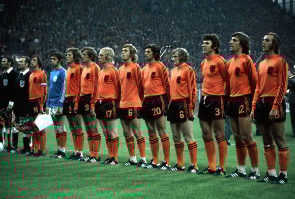 世界杯FIFA体育新闻：1974年国际足联世界杯决赛前，荷兰队列队合影