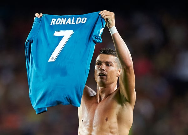 世界杯FIFA体育新闻：克里斯蒂亚诺·罗纳尔多在2017年决赛中的庆祝动作将永远作为经典瞬间载入史册。/ Quality Sport Images/Getty Images