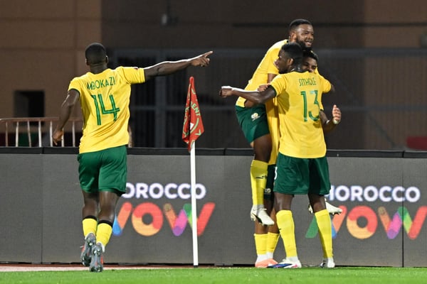 世界杯FIFA体育新闻:南非队的莱尔·福斯特与队友们庆祝