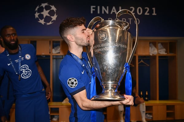 世界杯FIFA体育新闻:克里斯蒂安·普利西奇帮助切尔西赢得了2021年欧冠冠军。/ Darren Walsh/切尔西足球俱乐部/Getty Images