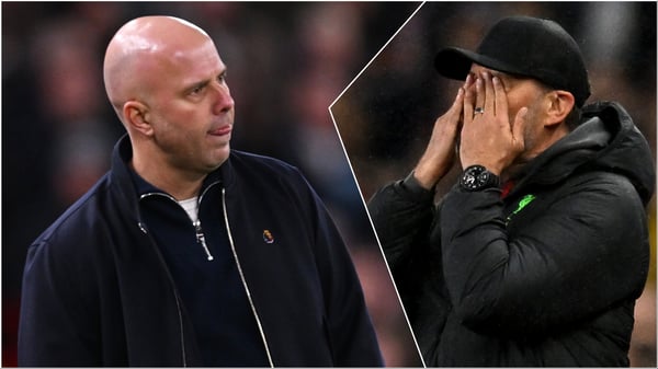 世界杯FIFA体育新闻：阿内·斯洛特（左）借鉴了尤尔根·克洛普的过往经验。/利物浦足球俱乐部/安德鲁·鲍威尔/利物浦足球俱乐部/盖蒂图片社