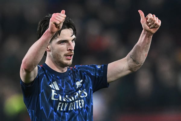 世界杯FIFA体育新闻：德克兰·赖斯对阿森纳的重要性可能比以往任何时候都更加突出。/ Vince Mignott/MB Media/Getty Images