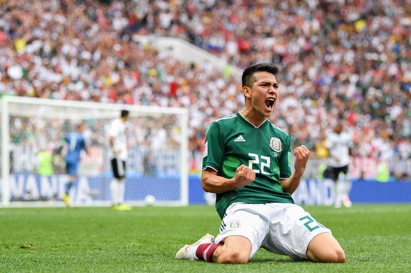 世界杯FIFA体育新闻：2018年世界杯对阵德国的比赛中，伊尔文·洛萨诺打入了墨西哥世界杯历史上最令人难忘的进球之一。/ David Ramos/FIFA/Getty Images