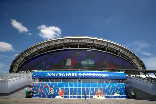 世界杯FIFA体育新闻:2018年6月30日,喀山竞技场在法国对阵阿根廷的比赛开球前景象——2018年国际足联世界杯16强赛