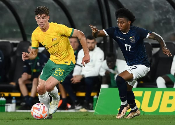 世界杯FIFA体育新闻：乔丹·博斯、艾伦·弗朗哥、澳大利亚对阵厄瓜多尔、2023年、盖蒂图片社