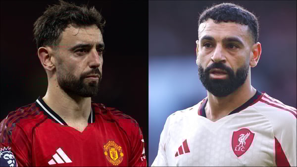 世界杯FIFA体育新闻：布鲁诺·费尔南德斯（左）和穆罕默德·萨拉赫（右）成为八卦新闻的焦点。/ Joe Prior/Visionhaus/Robbie Jay Barratt/AMA/Getty Images