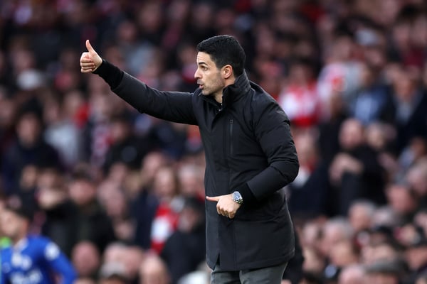 世界杯FIFA体育新闻：米克尔·阿尔特塔似乎不再那么担心了。/ Catherine Ivill/AMA/Getty Images