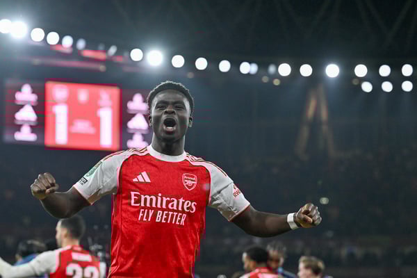 世界杯FIFA体育新闻:布卡约·萨卡出自阿森纳的哈雷恩德青训营。/ Vince Mignott/MB Media/Getty Images