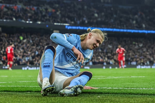 世界杯FIFA体育新闻:埃尔林·哈兰德对阵皇家马德里时,非点球进球仅有一粒。/ Mark Cosgrove/News Images/NurPhoto/Getty Images