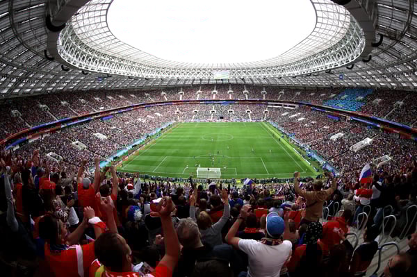 世界杯FIFA体育新闻：这是2018年俄罗斯世界杯A组俄罗斯对阵沙特阿拉伯比赛期间，莫斯科卢日尼基体育场的景象。