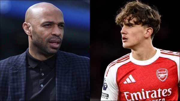 世界杯FIFA体育新闻：蒂埃里·亨利（左）对阿森纳球员马克斯·道曼的表现发表了看法。/ Omar Vega/Alex Burstow/阿森纳足球俱乐部/Getty Images