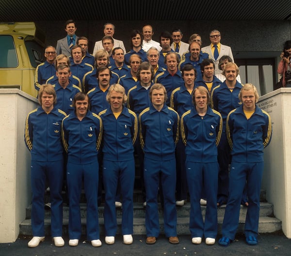 世界杯FIFA体育新闻：瑞典队在1974年德国世界杯开赛前合影