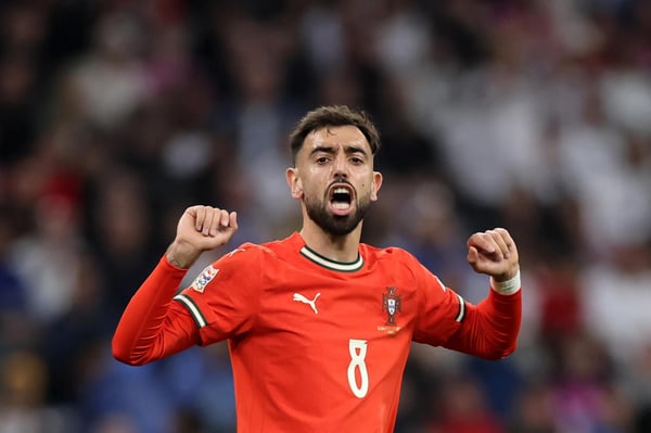 世界杯FIFA体育新闻:2025年6月4日,葡萄牙球员布鲁诺·费尔南德斯在与德国的2025年欧洲国家联赛半决赛中。