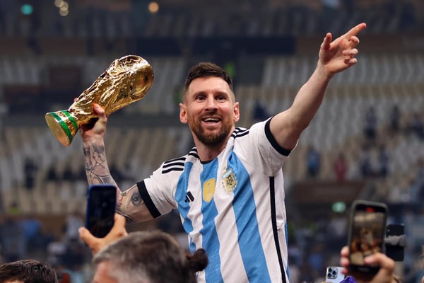 世界杯FIFA体育新闻：梅西手捧世界杯奖杯
