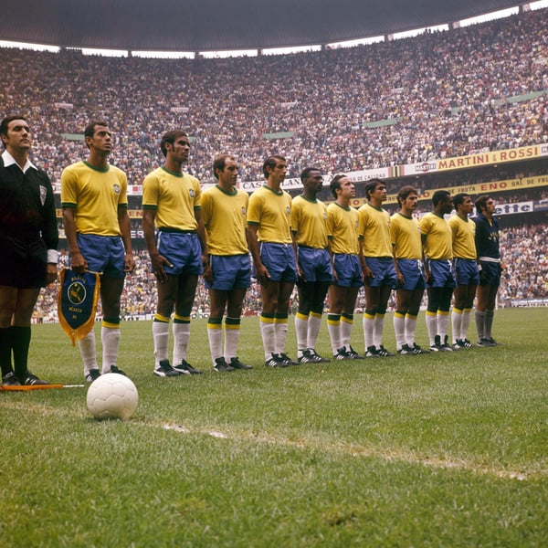 世界杯FIFA体育新闻：1970年墨西哥世界杯决赛前，巴西队列队合影
