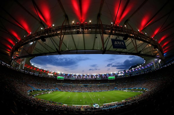 世界杯FIFA体育新闻：这是2014年国际足联世界杯决赛德国对阵阿根廷期间，里约热内卢马拉卡纳体育场的景象。